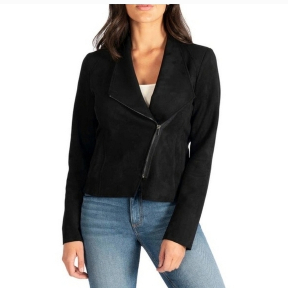 Kut From The Kloth Carina Black Faux Suede Drape Moto Jacket Size XS